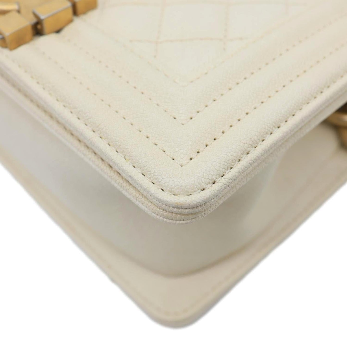 CHANEL Boy Flap Small Quilted Caviar Leather Chain Shoulder Bag Cream