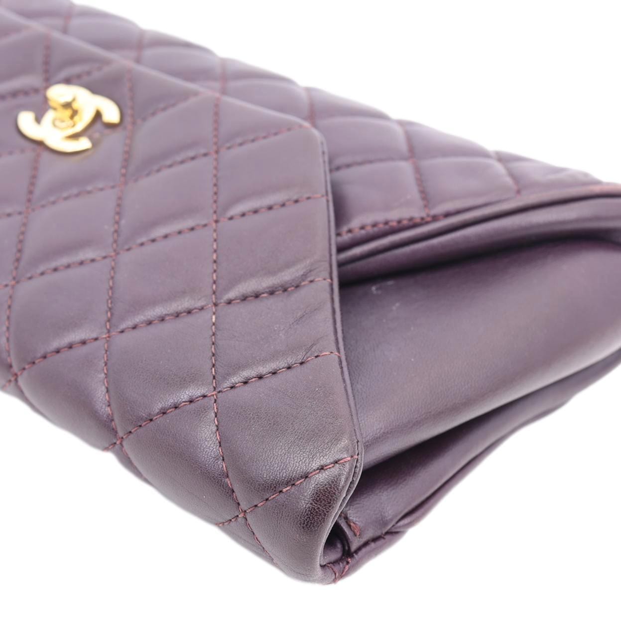 CHANEL Fold Up Again Quilted Lambskin Leather Clutch Purple