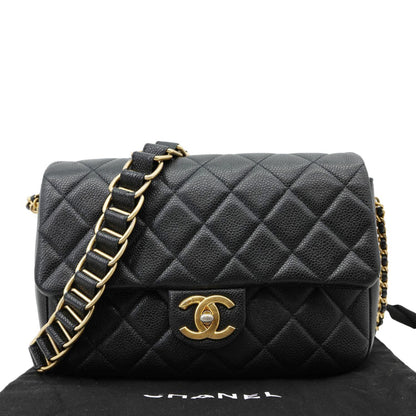 CHANEL Chain Soul Flap Quilted Caviar Leather Crossbody Bag Black