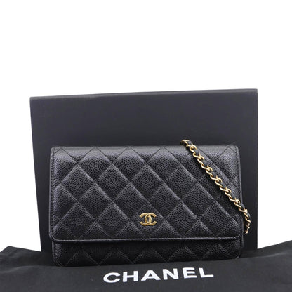 CHANEL Wallet On Chain Quilted Caviar Leather Crossbody Bag Black