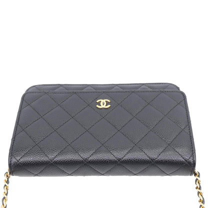 CHANEL Wallet On Chain Quilted Caviar Leather Crossbody Bag Black
