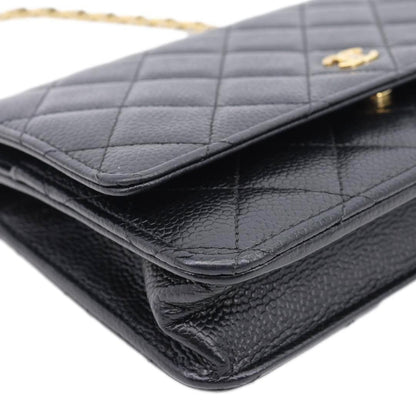 CHANEL Wallet On Chain Quilted Caviar Leather Crossbody Bag Black