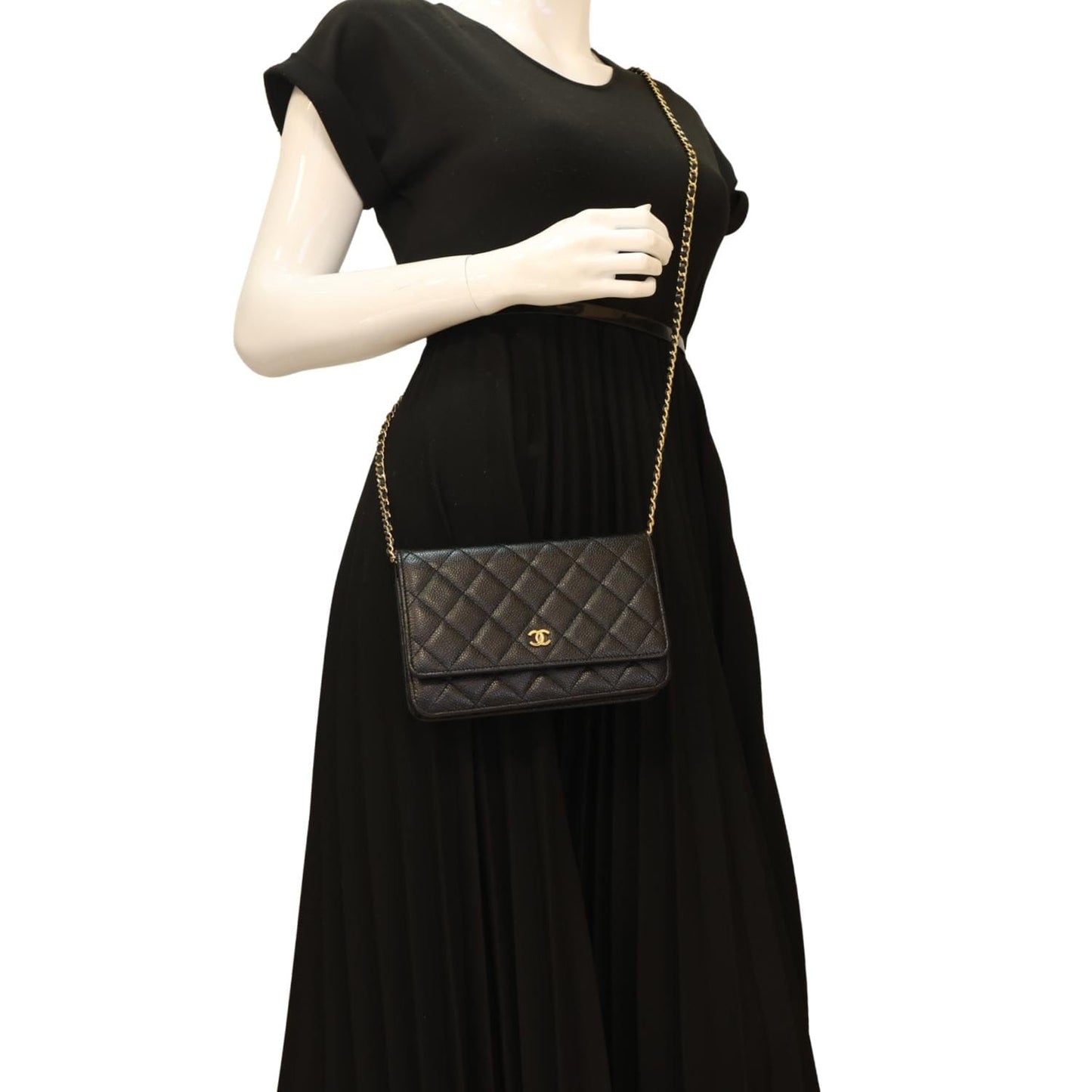 CHANEL Wallet On Chain Quilted Caviar Leather Crossbody Bag Black
