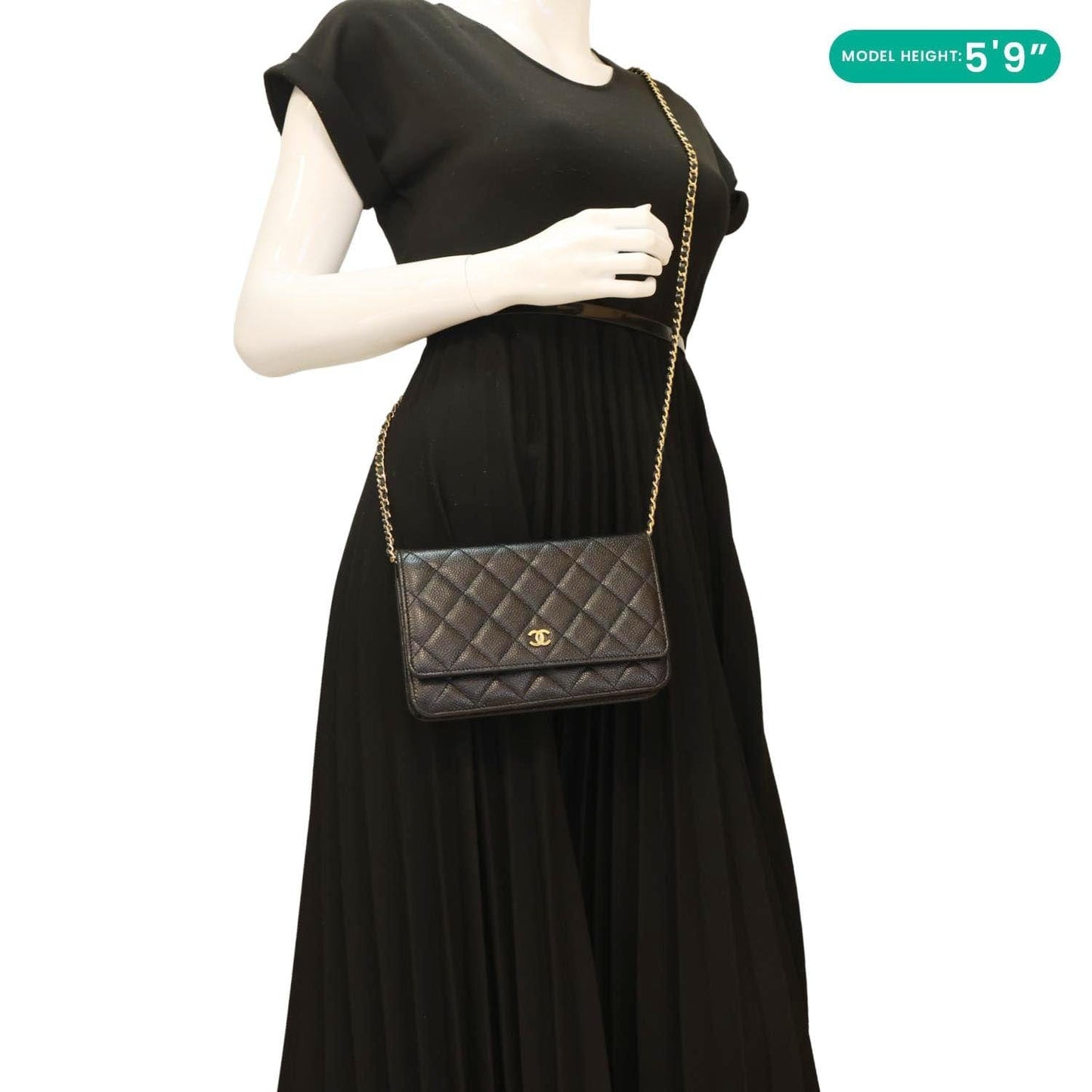 CHANEL Wallet On Chain Quilted Caviar Leather Crossbody Bag Black