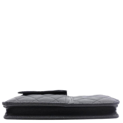 CHANEL CC Multi-Pocket In & Out Quilted Caviar Leather Chain Wallet Black