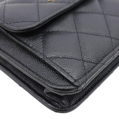 CHANEL CC Multi-Pocket In & Out Quilted Caviar Leather Chain Wallet Black