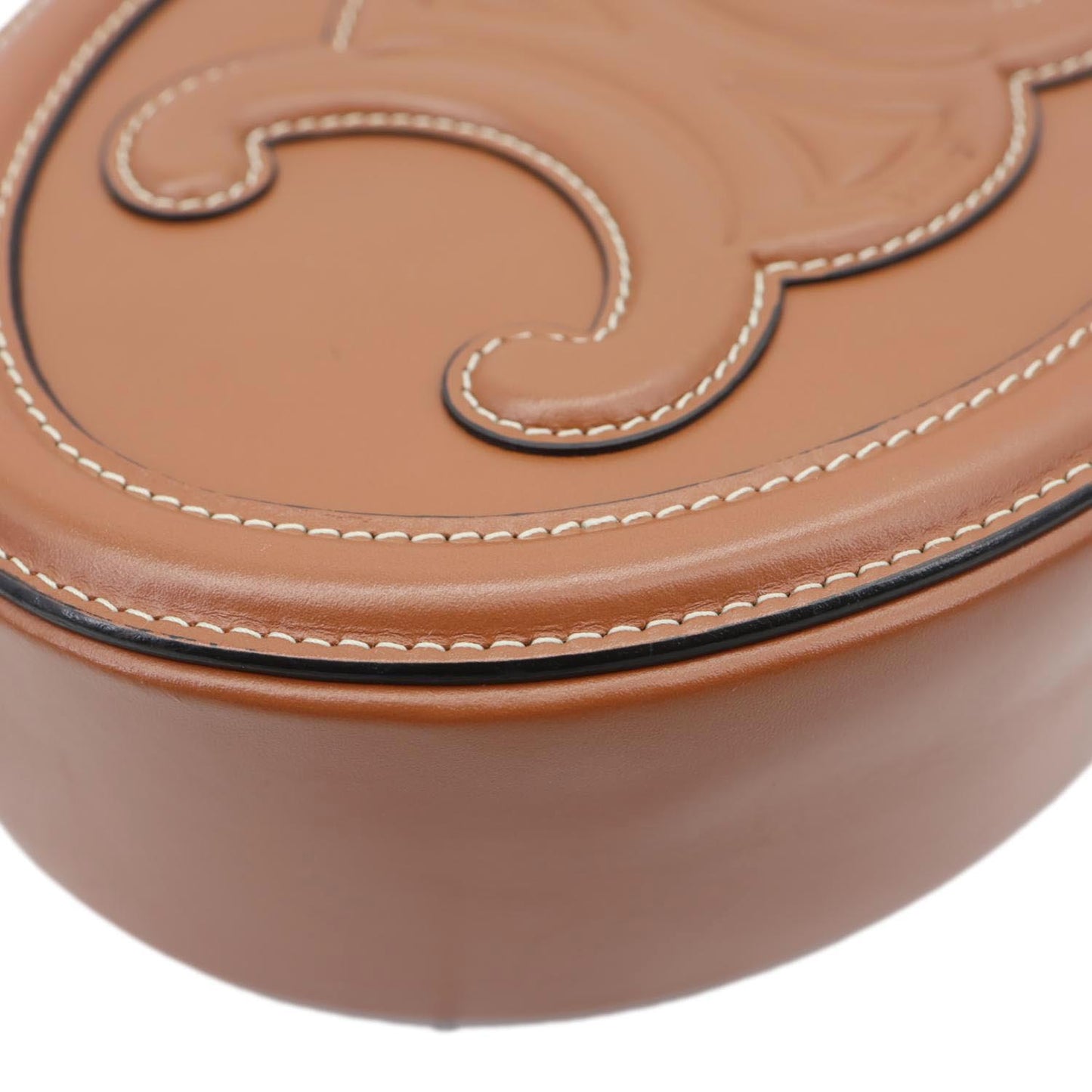 CELINE Triomphe Oval Calfskin Cuir Shoulder Bag Tan