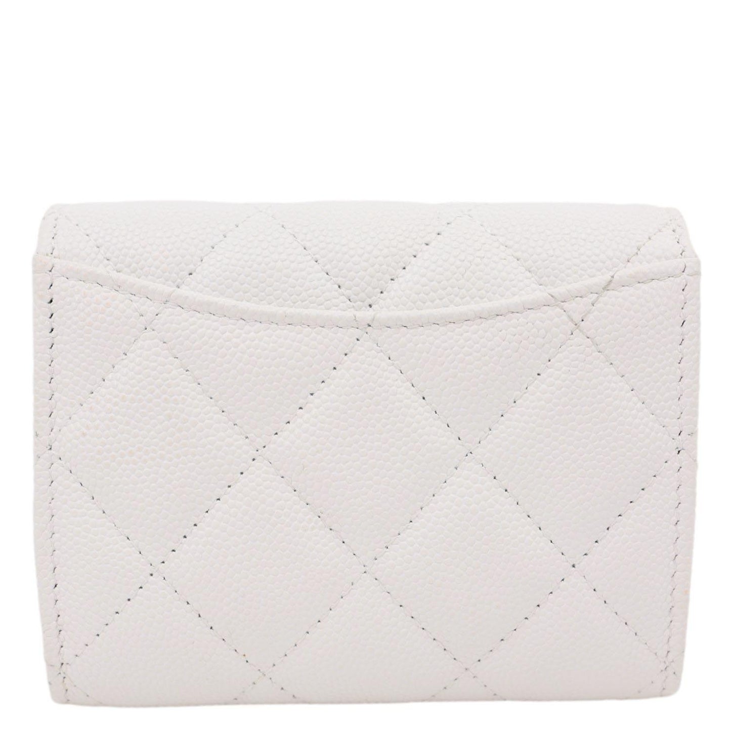 CHANEL Classic Flap Small Caviar Quilted Leather Chain Wallet  White