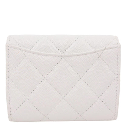 CHANEL Classic Flap Small Caviar Quilted Leather Chain Wallet  White