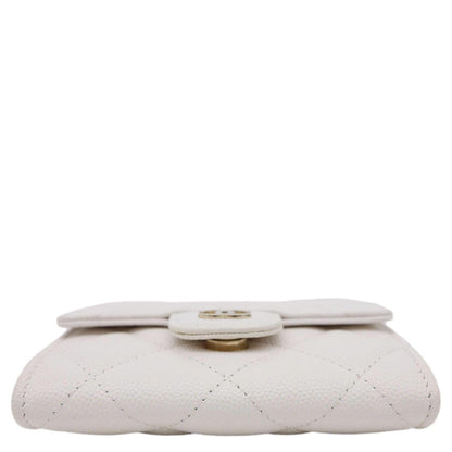 CHANEL Classic Flap Small Caviar Quilted Leather Chain Wallet  White