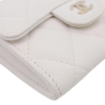 CHANEL Classic Flap Small Caviar Quilted Leather Chain Wallet  White