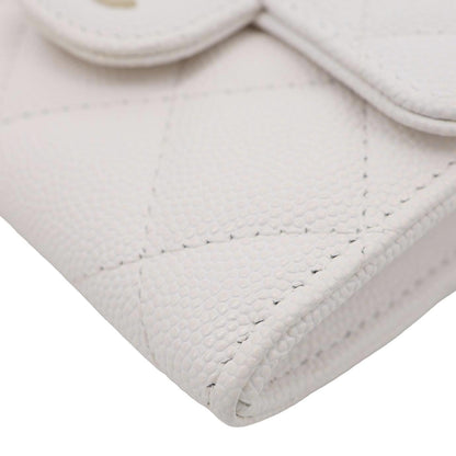 CHANEL Classic Flap Small Caviar Quilted Leather Chain Wallet  White