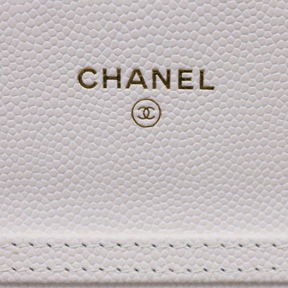 CHANEL Classic Flap Small Caviar Quilted Leather Chain Wallet  White
