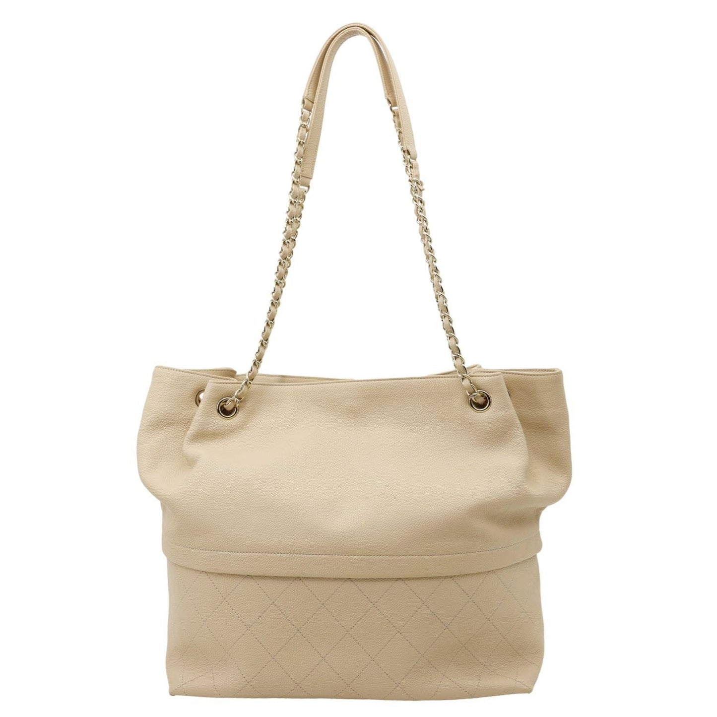 CHANEL Zip Carry Crumpled Grained Calfskin leather Shopping Tote Bag Beige