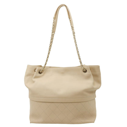 CHANEL Zip Carry Crumpled Grained Calfskin leather Shopping Tote Bag Beige