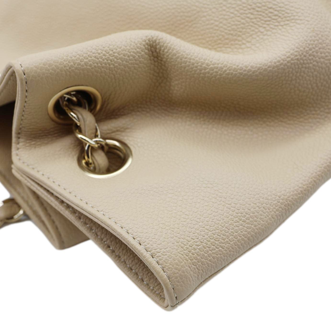 CHANEL Zip Carry Crumpled Grained Calfskin leather Shopping Tote Bag Beige