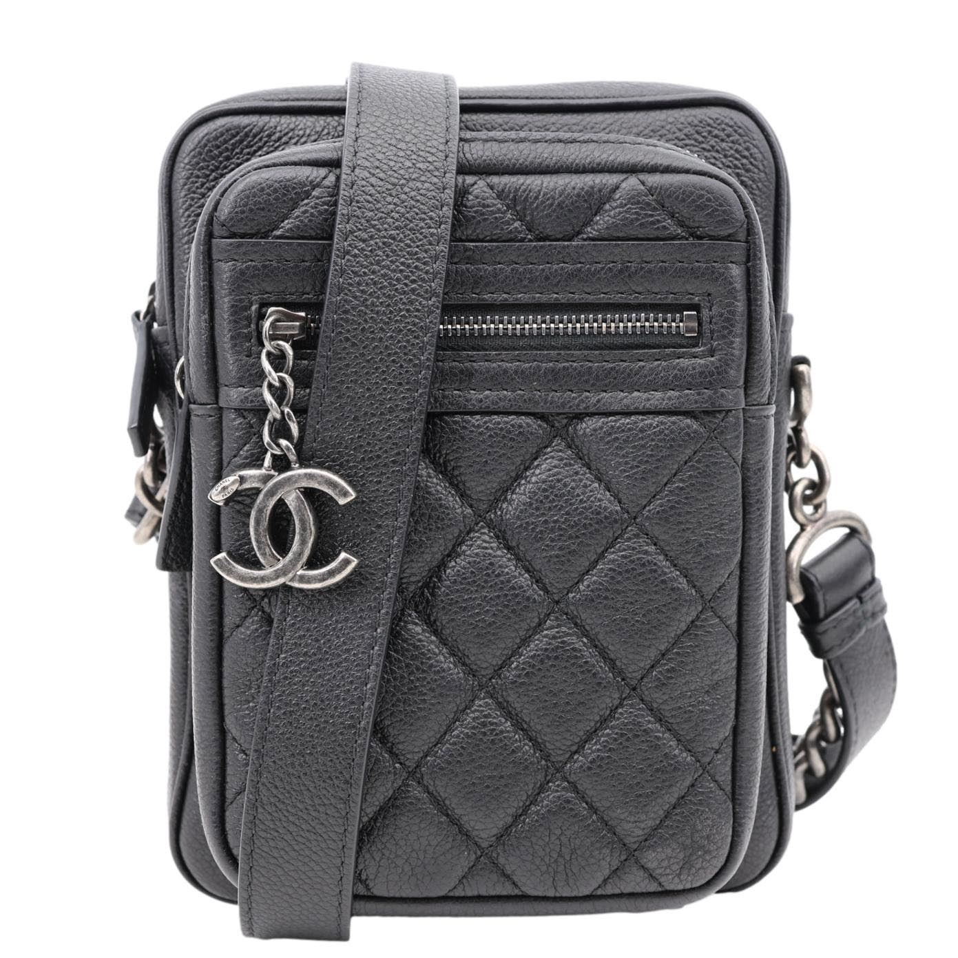 CHANEL Casual Rock Quilted Goatskin Leather Camera Crossbody Bag Black