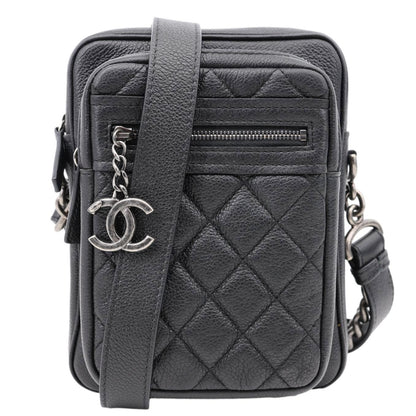 CHANEL Casual Rock Quilted Goatskin Leather Camera Crossbody Bag Black