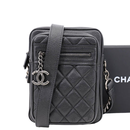 CHANEL Casual Rock Quilted Goatskin Leather Camera Crossbody Bag Black