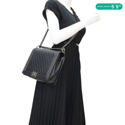 CHANEL Boy Flap Large Quilted Leather Crossbody Bag Black