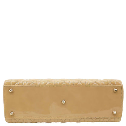 CHRISTIAN DIOR Lady Dior Large Quilted Patent Leather Shoulder Bag Camel