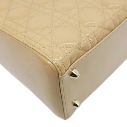 CHRISTIAN DIOR Lady Dior Large Quilted Patent Leather Shoulder Bag Camel