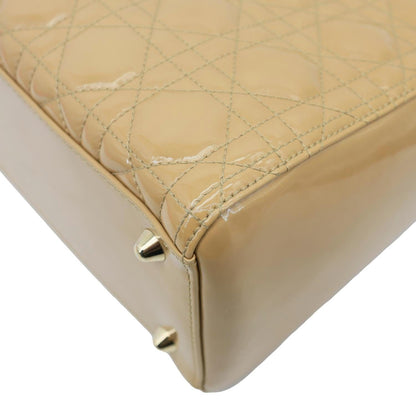 CHRISTIAN DIOR Lady Dior Large Quilted Patent Leather Shoulder Bag Camel