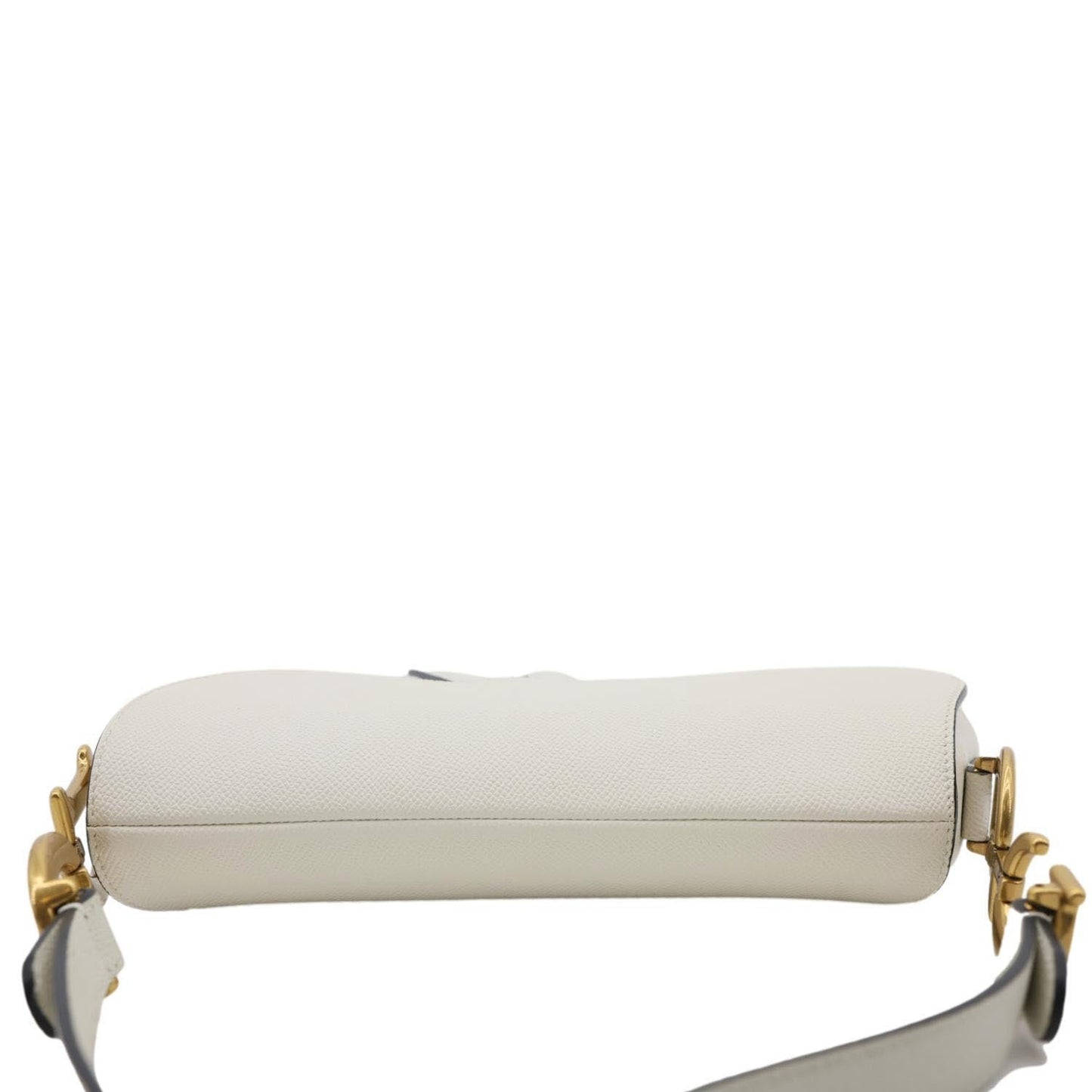 CHRISTIAN DIOR Saddle Grained Calfskin Leather Shoulder Bag Off White