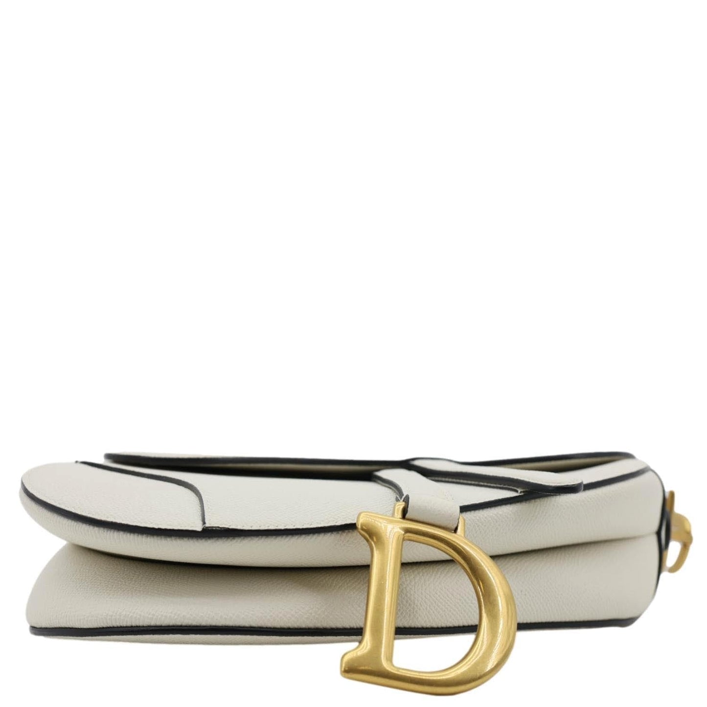 CHRISTIAN DIOR Saddle Grained Calfskin Leather Shoulder Bag Off White