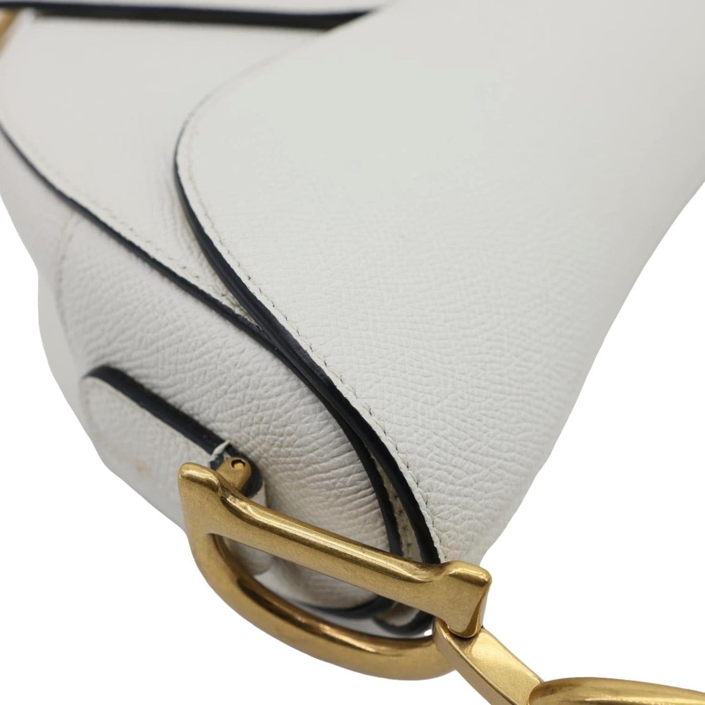 CHRISTIAN DIOR Saddle Grained Calfskin Leather Shoulder Bag Off White