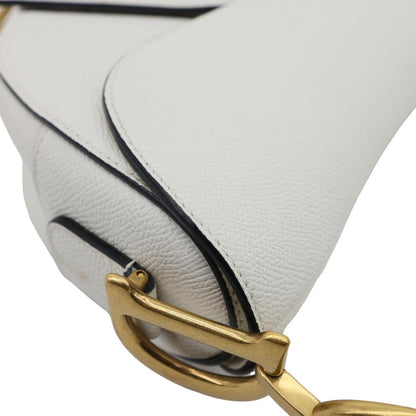 CHRISTIAN DIOR Saddle Grained Calfskin Leather Shoulder Bag Off White