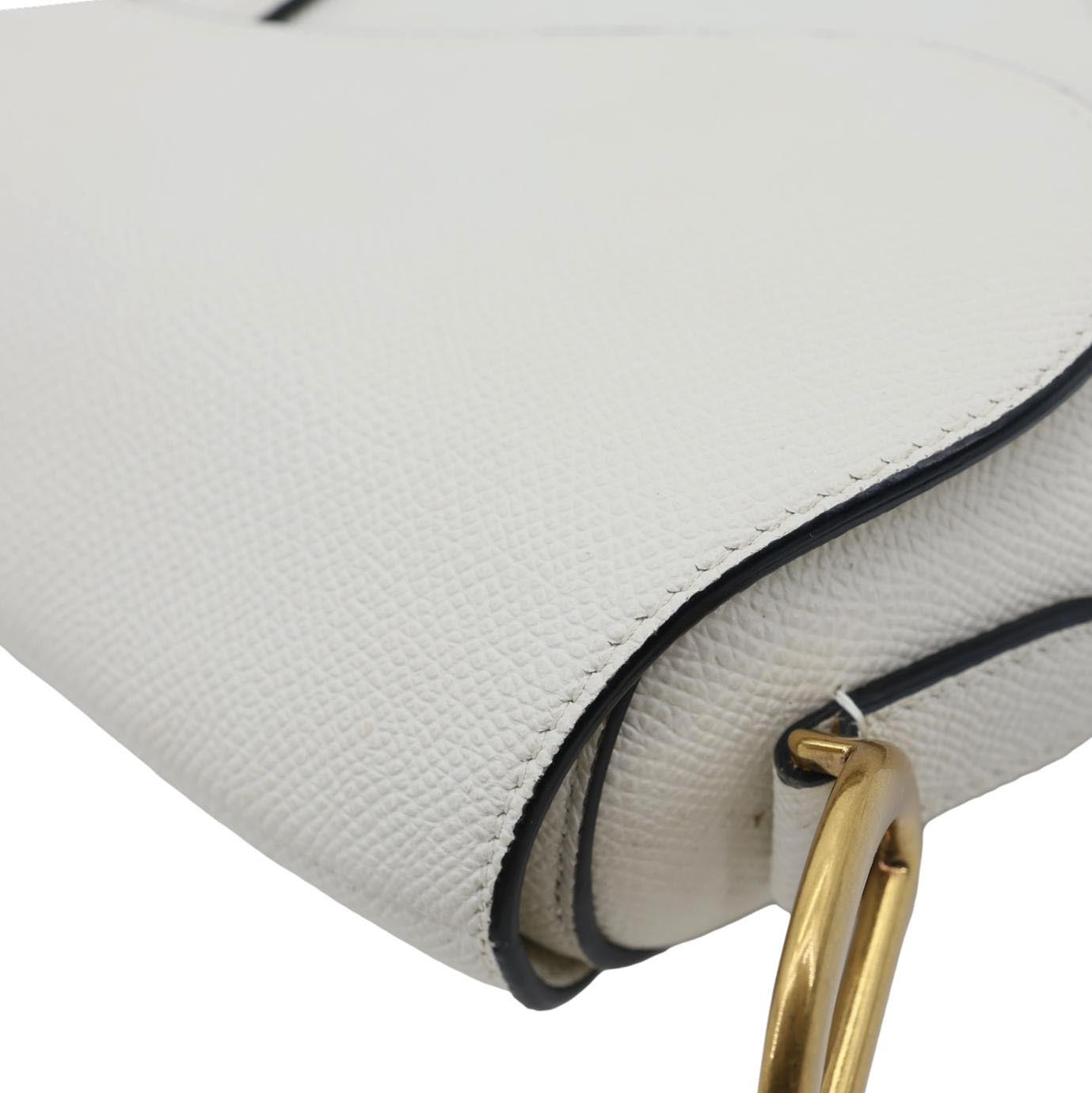 CHRISTIAN DIOR Saddle Grained Calfskin Leather Shoulder Bag Off White