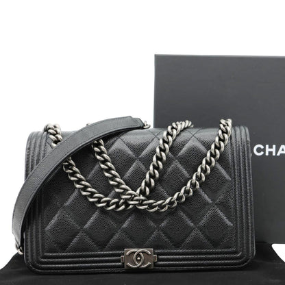 CHANEL Boy Quilted Caviar Leather Wallet On Chain Crossbody Bag Black