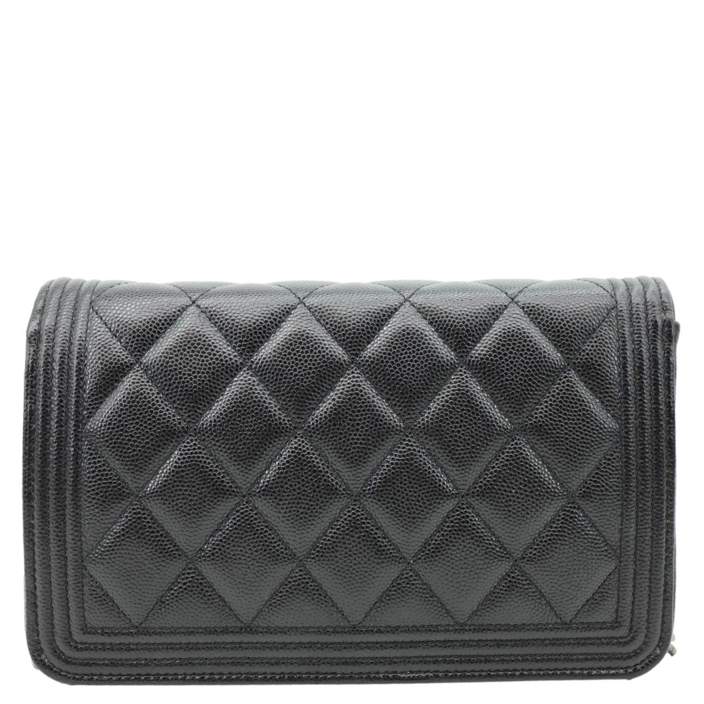 CHANEL Boy Quilted Caviar Leather Wallet On Chain Crossbody Bag Black