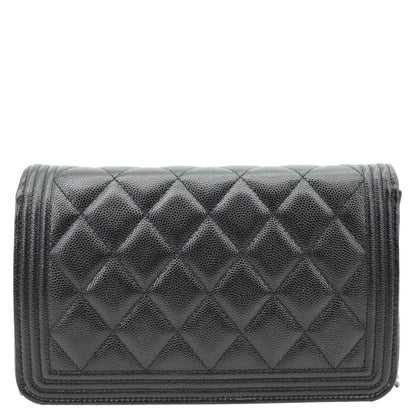 CHANEL Boy Quilted Caviar Leather Wallet On Chain Crossbody Bag Black