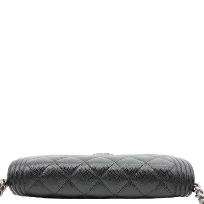 CHANEL Boy Quilted Caviar Leather Wallet On Chain Crossbody Bag Black
