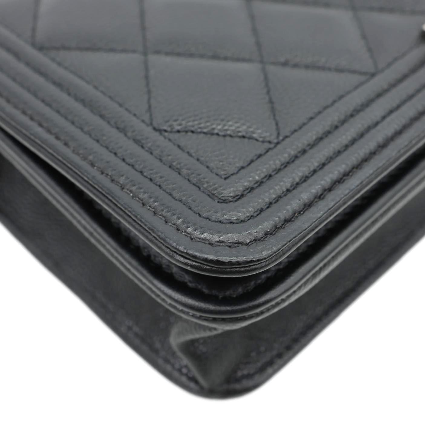 CHANEL Boy Quilted Caviar Leather Wallet On Chain Crossbody Bag Black