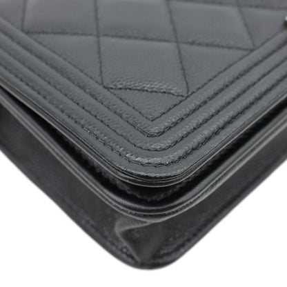 CHANEL Boy Quilted Caviar Leather Wallet On Chain Crossbody Bag Black