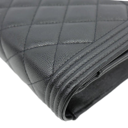 CHANEL Boy Quilted Caviar Leather Wallet On Chain Crossbody Bag Black