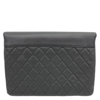 CHANEL CC Box O Case Quilted Leather Pouch Black