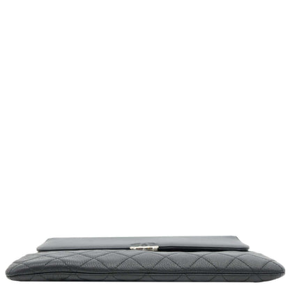 CHANEL CC Box O Case Quilted Leather Pouch Black