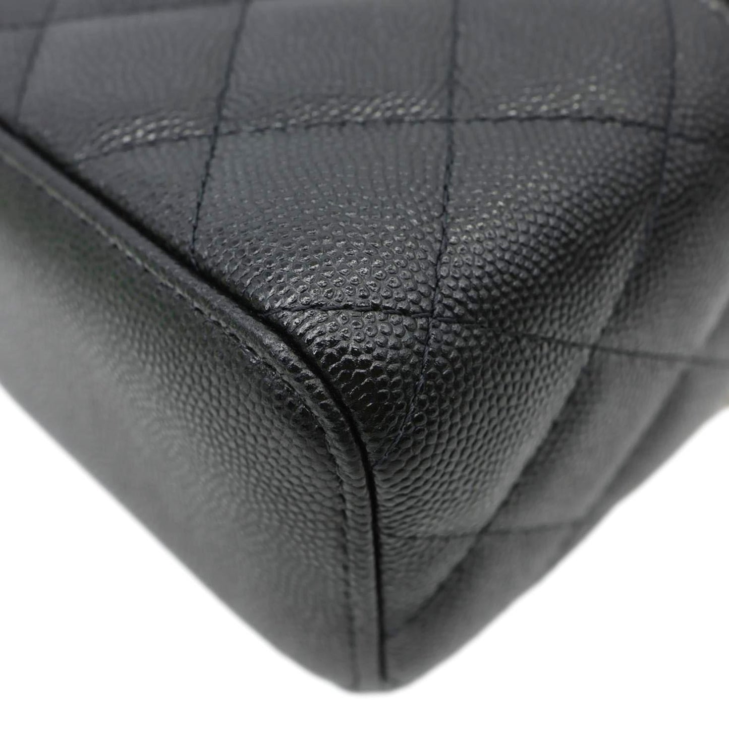 CHANEL Pearl On Top Mini Quilted Caviar Leather Chain Vanity Case Bag Black