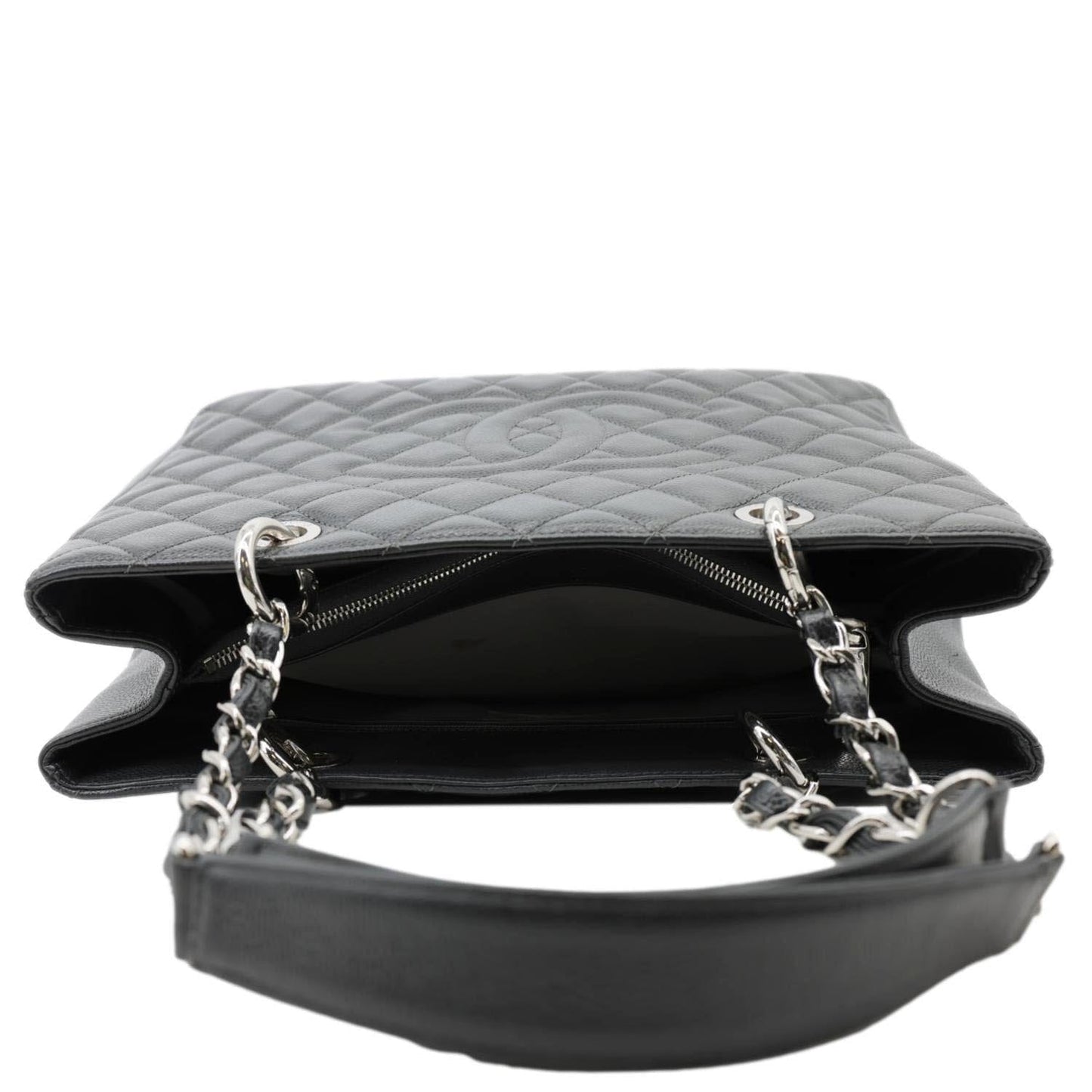 CHANEL Grand Shopping Quilted Caviar Leather Tote Bag Dark Grey