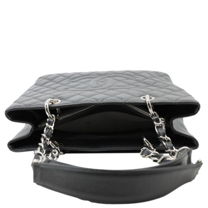 CHANEL Grand Shopping Quilted Caviar Leather Tote Bag Dark Grey