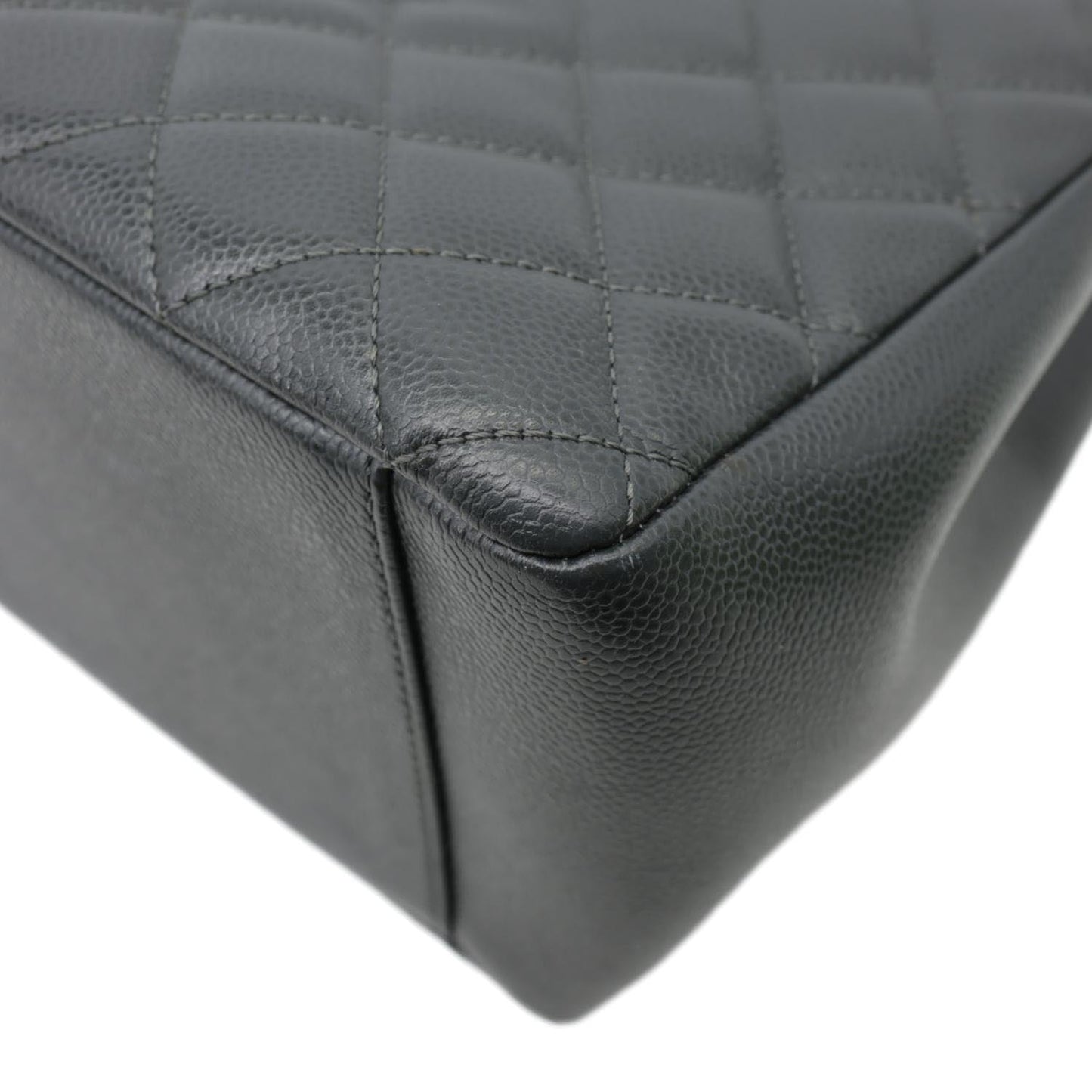 CHANEL Grand Shopping Quilted Caviar Leather Tote Bag Dark Grey