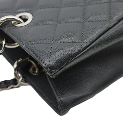 CHANEL Grand Shopping Quilted Caviar Leather Tote Bag Dark Grey