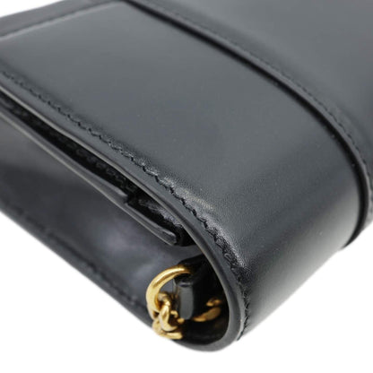 BALENCIAGA Hourglass Shiny Box Calfskin Leather Wallet On Chain Shoulder Bag Black