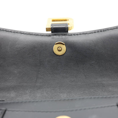 BALENCIAGA Hourglass Shiny Box Calfskin Leather Wallet On Chain Shoulder Bag Black