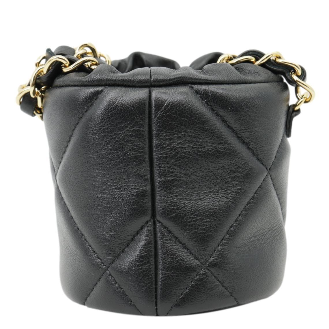 CHANEL Twist Your Buttons Quilted Calfskin Leather Drawstring Bucket Bag Black