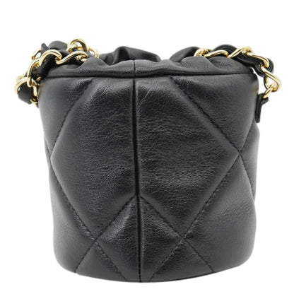CHANEL Twist Your Buttons Quilted Calfskin Leather Drawstring Bucket Bag Black